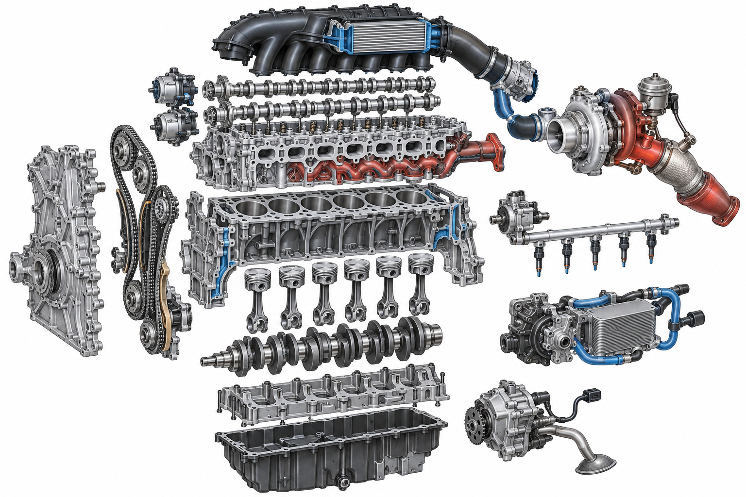 Ilustração do motor B58 no mockup do manual