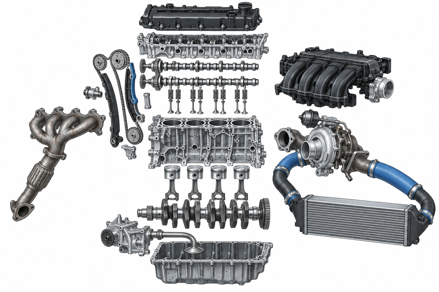 Vista explodida didática do motor N20